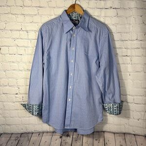 Robert Graham Men’s Blue Button up Long Sleeve Dress shirt size L Large Flip Cuf
